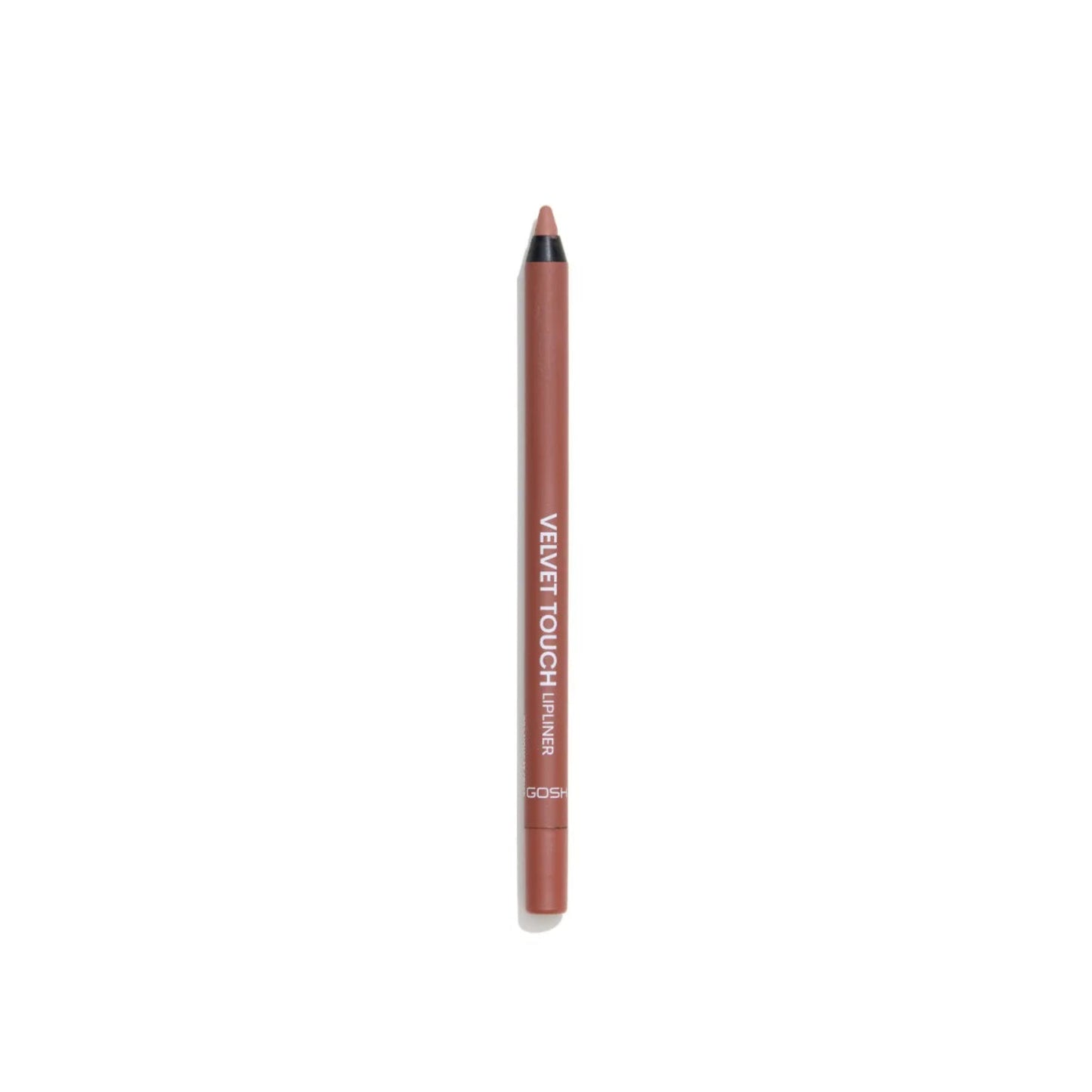 Perfilador de labios Velvet Touch tono Nought Crisp con acabado mate marrón nude aplicado en labios para definir el contorno con precisión y efecto natural
