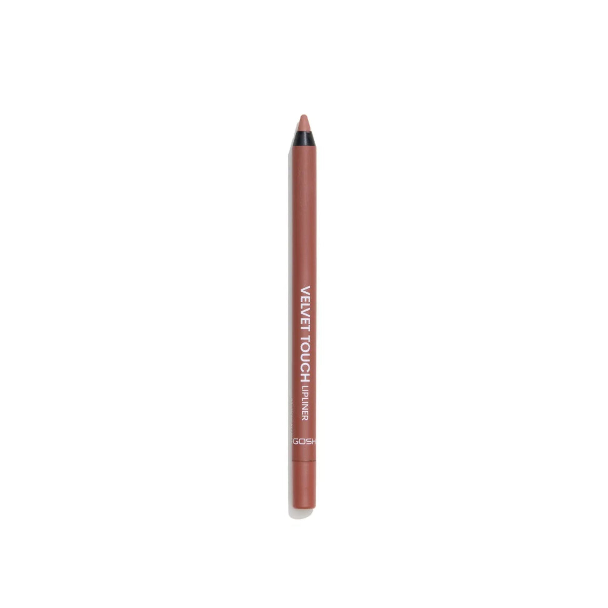 Perfilador de labios Velvet Touch tono Nought Crisp con acabado mate marrón nude aplicado en labios para definir el contorno con precisión y efecto natural