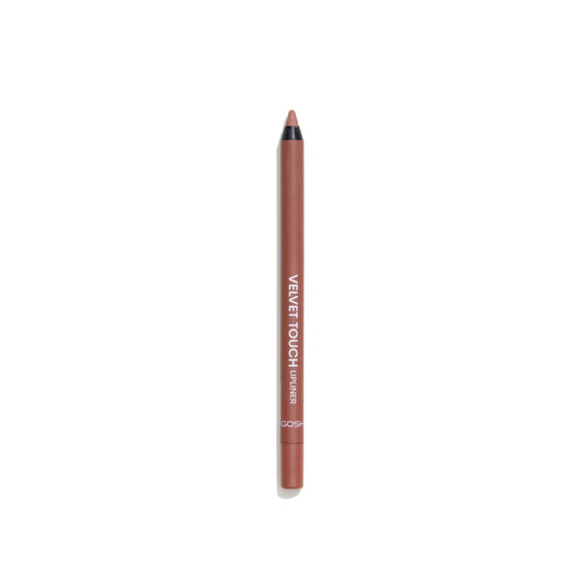 Perfilador de labios Velvet Touch tono Nought Crisp con acabado mate marrón nude aplicado en labios para definir el contorno con precisión y efecto natural