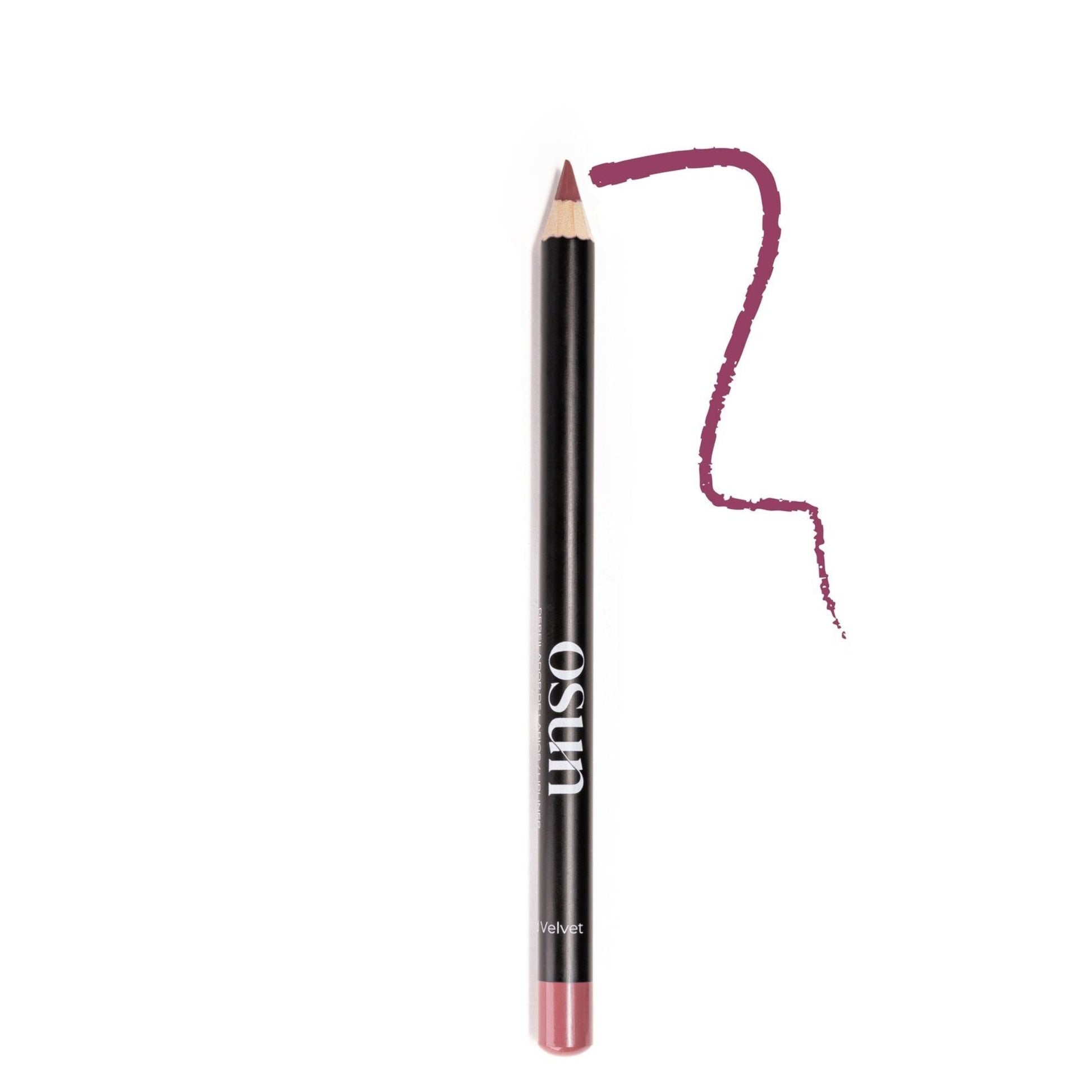 OSUN Soft Velvet Perfilador de Labios Rosewood Velvet mostrando un tono nude rosado elegante con acabado aterciopelado.