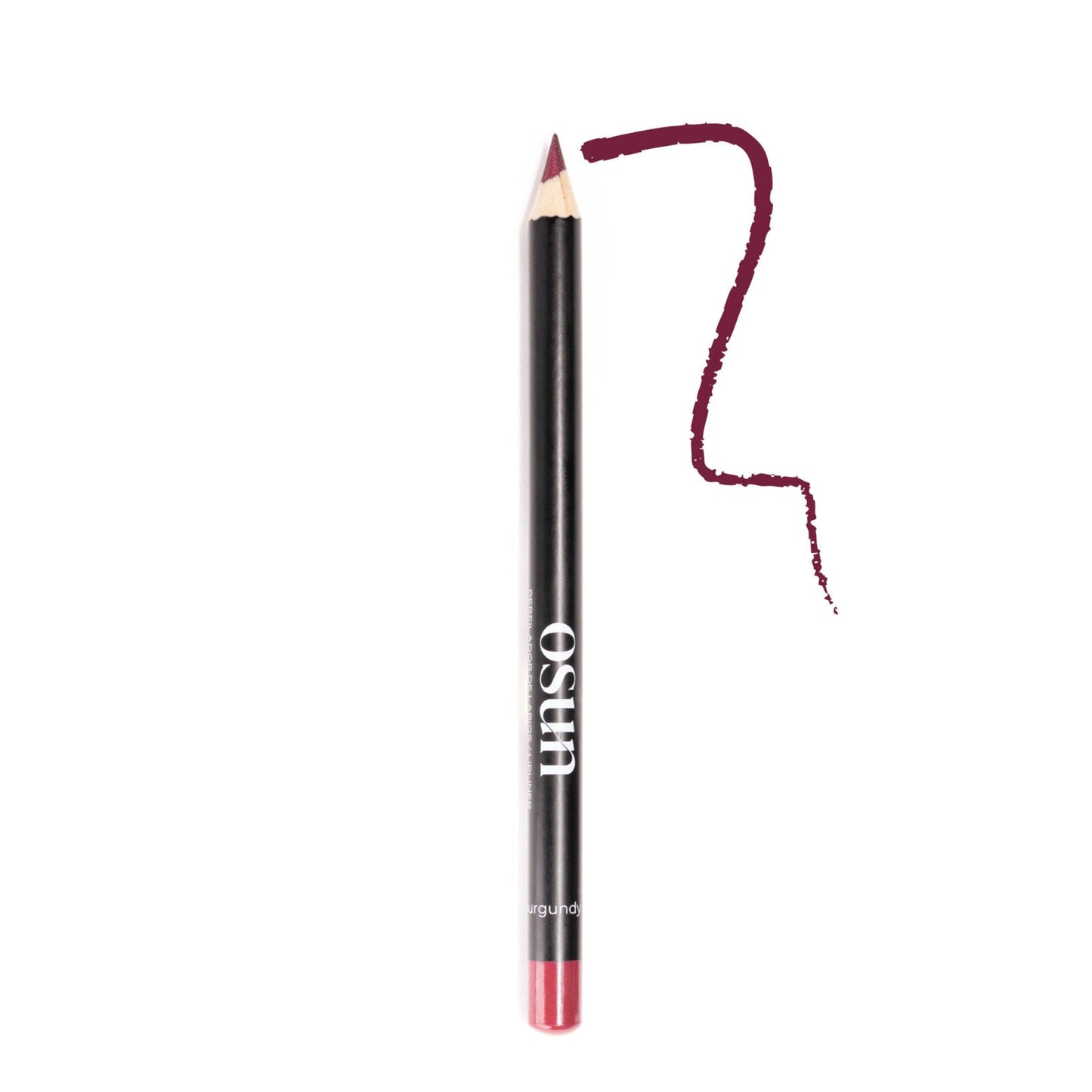 OSUN Soft Velvet Perfilador de Labios Midnight Burgundy mostrando un tono borgoña intenso con acabado aterciopelado.