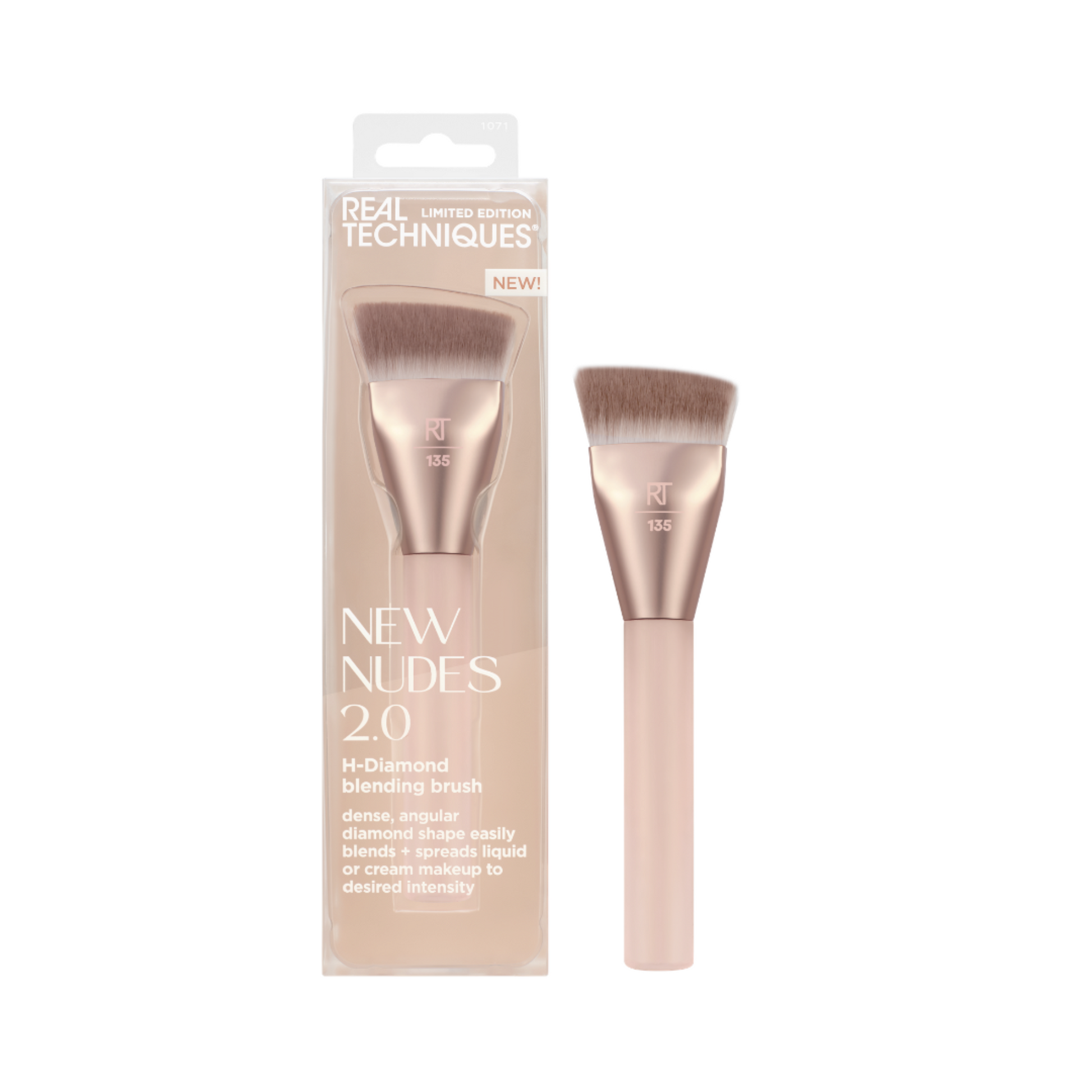 Real Techniques H-Diamond brocha para base edición limitada New Nudes con packaging original